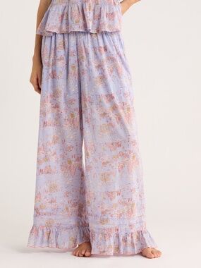 Free People Tangled Lights Toile Printed Ruffle Leg PJ Pants Cornflower Blue M